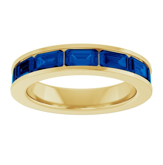 14K Yellow Or White Gold Emerald 5 X 3 Mm Polished Lab-Grown Gem Anniversary Band