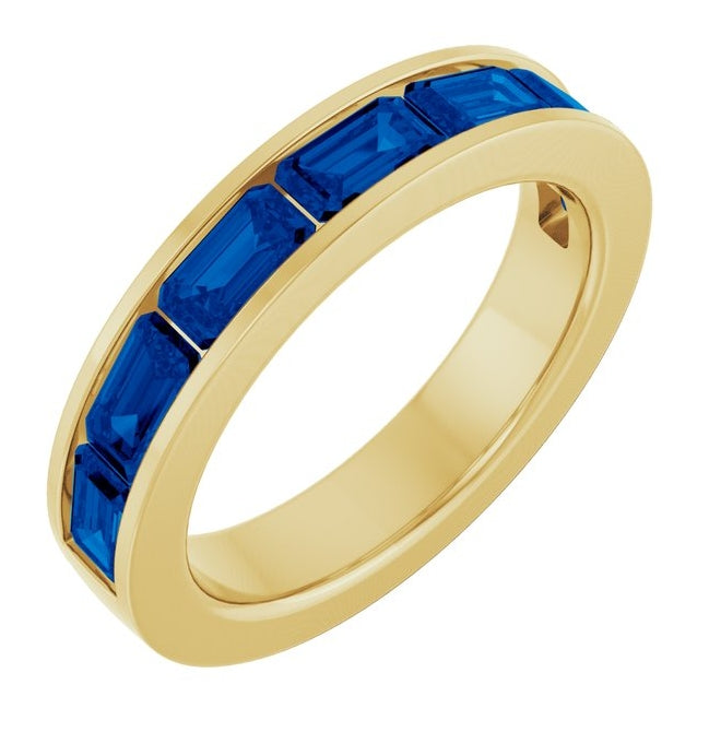 14K Yellow Or White Gold Emerald 5 X 3 Mm Polished Lab-Grown Gem Anniversary Band