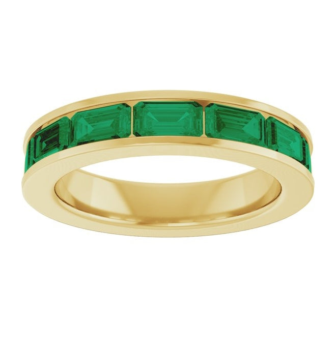 14K Yellow Or White Gold Emerald 5 X 3 Mm Polished Lab-Grown Gem Anniversary Band