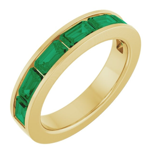 14K Yellow Or White Gold Emerald 5 X 3 Mm Polished Lab-Grown Gem Anniversary Band