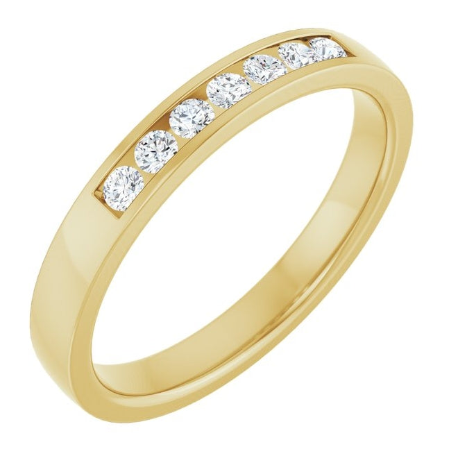 10K Yellow Gold Round 2 Mm Si2-Si3, G-H Polished 1/5 Ctw Natural Diamond Anniversary Band, Size 7