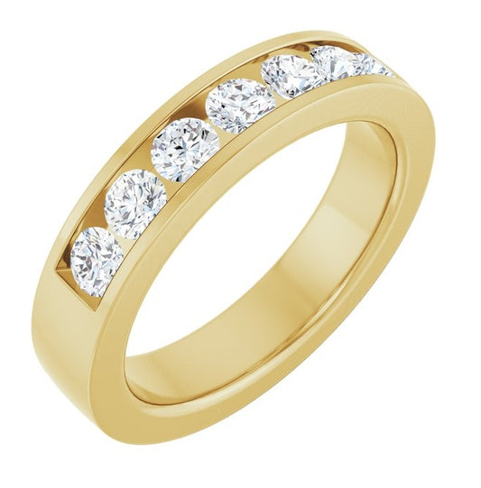10K Yellow Gold Round 3 Mm Vs, F+ Polished 3/4 Ctw Lab-Grown Diamond Anniversary Band Size 7