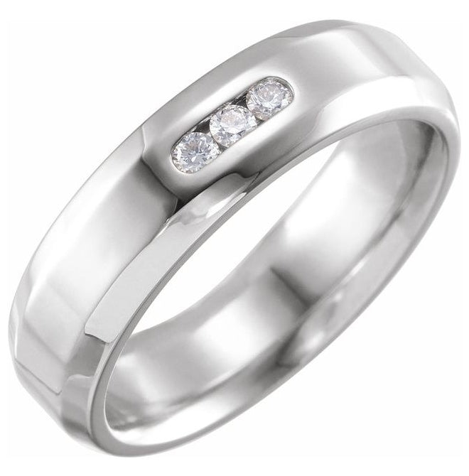 14K White Gold Round 2.2 Mm Si2-Si3, G-H  Polished 1/8 Ctw Natural Diamond Beveled Edge Comfort-Fit Band Size 10