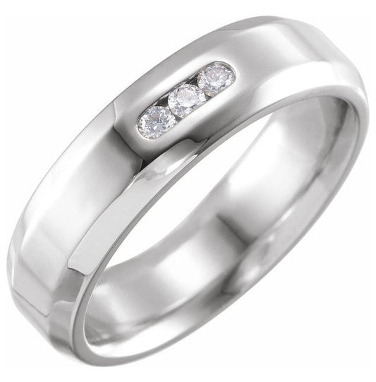 14K White Gold Round 2.2 Mm Si2-Si3, G-H  Polished 1/8 Ctw Natural Diamond Beveled Edge Comfort-Fit Band Size 10