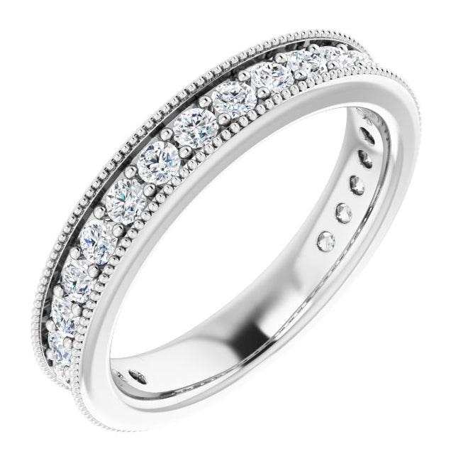 14K White Gold Round 2 Mm Polished 3/4 Ctw Natural Diamond Anniversary Band Size 7