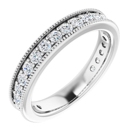 14K White Gold Round 2 Mm Polished 3/4 Ctw Natural Diamond Anniversary Band Size 7