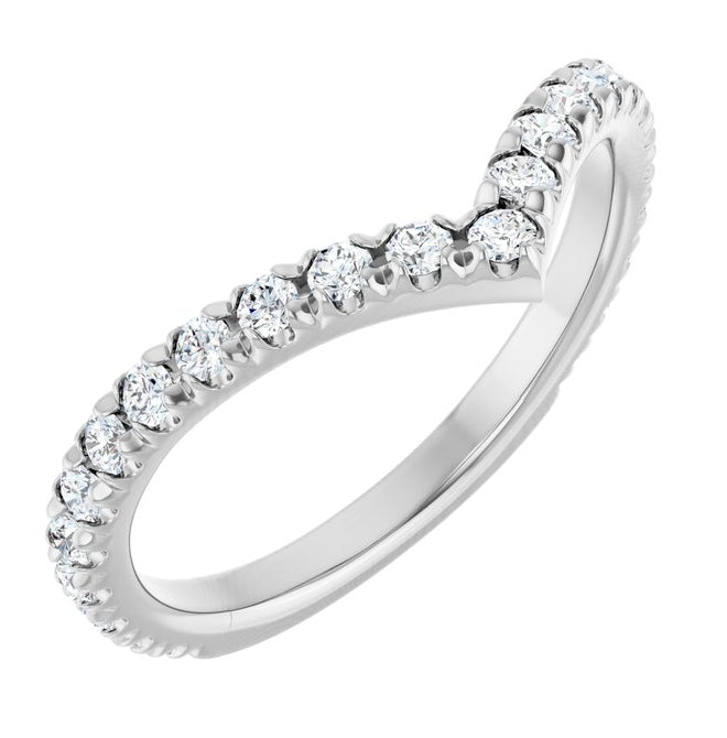 14K White Gold Round 1.7 Mm Polished 3/8 Ctw Natural Diamond French-Set Contour Band Size 7