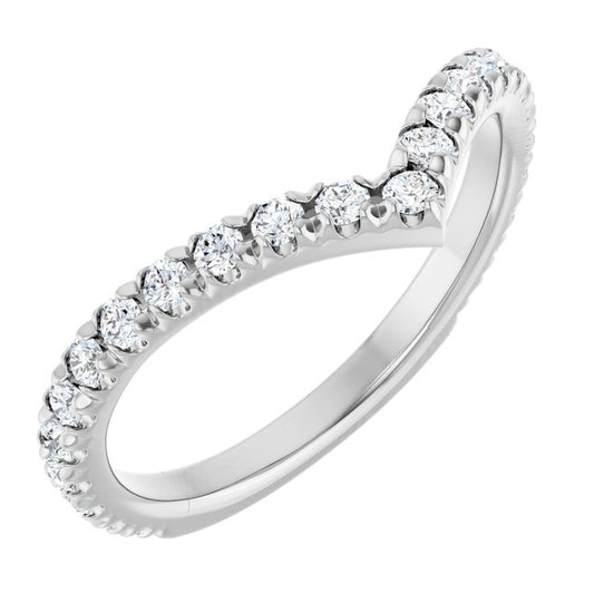 14K White Gold Round 1.7 Mm Polished 3/8 Ctw Natural Diamond French-Set Contour Band Size 7