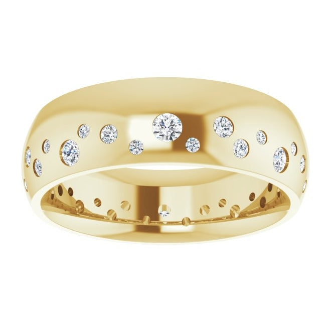 14K Yellow Gold Round Si2-Si3, G-H  Polished 3/8 Ctw Natural Diamond Band Size 6.5