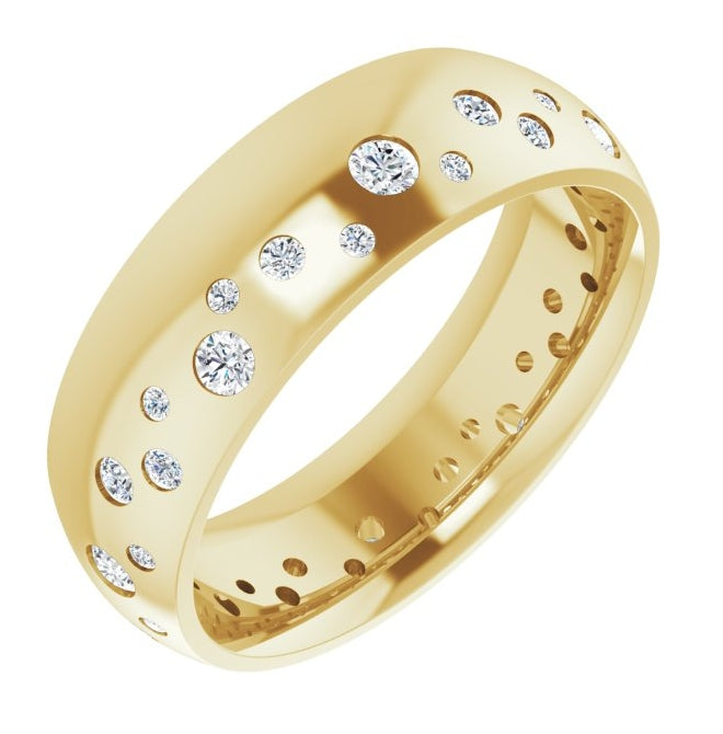 14K Yellow Gold Round Si2-Si3, G-H  Polished 3/8 Ctw Natural Diamond Band Size 6.5