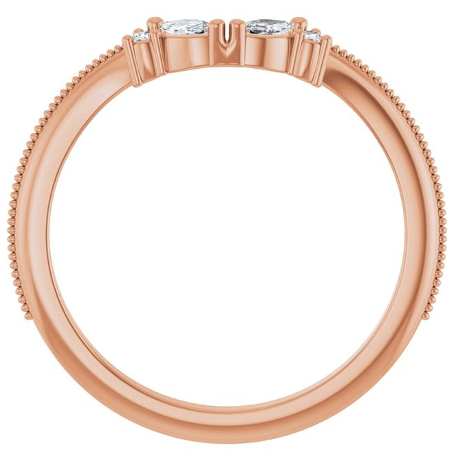 14K Rose Gold Marquise 3.5 X 2 Mm Polished 1/8 Ctw Natural Diamond Contour Band Size 7