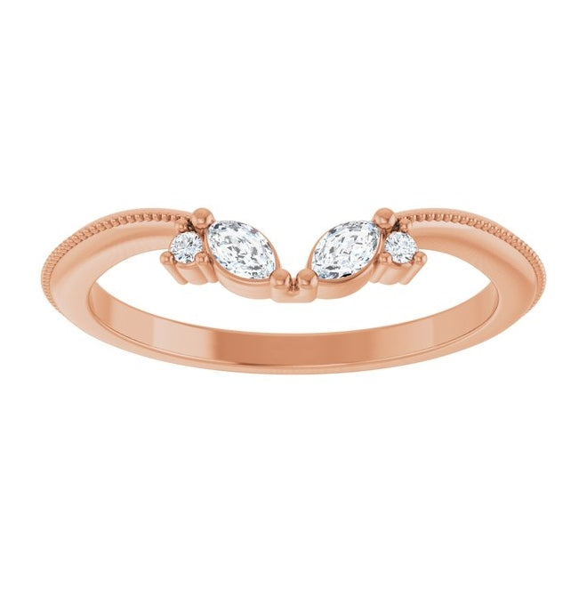 14K Rose Gold Marquise 3.5 X 2 Mm Polished 1/8 Ctw Natural Diamond Contour Band Size 7