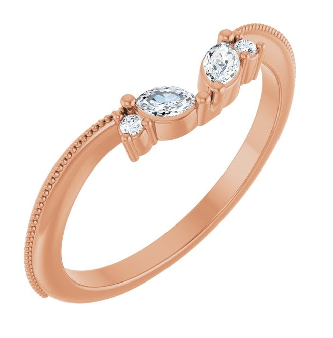 14K Rose Gold Marquise 3.5 X 2 Mm Polished 1/8 Ctw Natural Diamond Contour Band Size 7