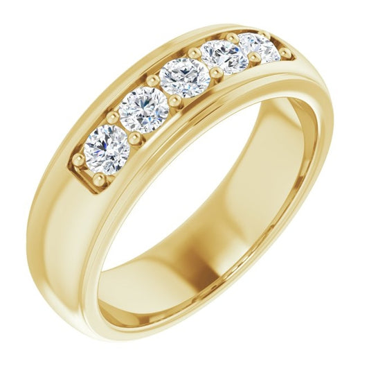 14K Yellow Gold Round 3.4 Mm Polished 3/4 Ctw Natural Diamond Band Size 11