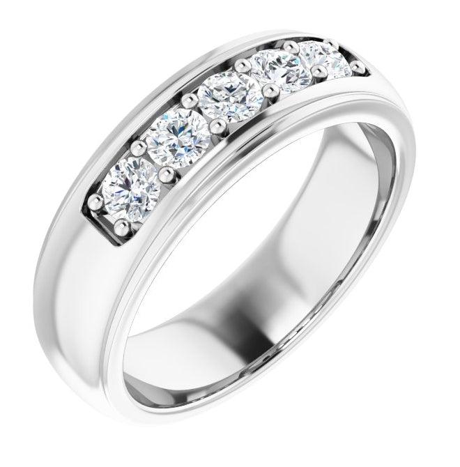 14K White Gold Round 3.5 Mm Polished 7/8 Ctw Natural Diamond Band Size 11
