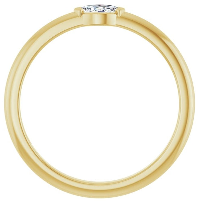 14K Yellow Gold Marquise 4.5 X 2.5 Mm Polished 1/8 Ctw Natural Diamond Solitaire V-End Ring Size 7