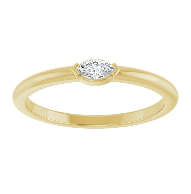 14K Yellow Gold Marquise 4.5 X 2.5 Mm Polished 1/8 Ctw Natural Diamond Solitaire V-End Ring Size 7