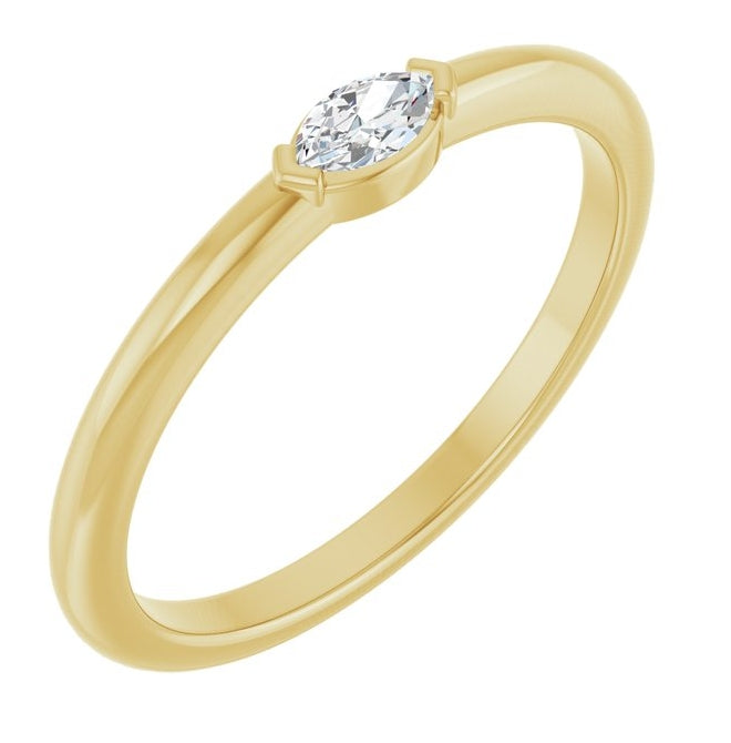14K Yellow Gold Marquise 4.5 X 2.5 Mm Polished 1/8 Ctw Natural Diamond Solitaire V-End Ring Size 7