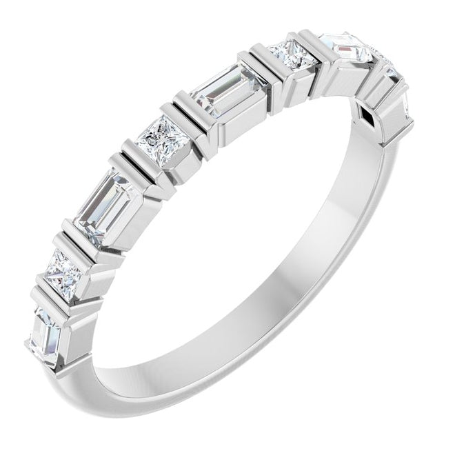 14K White Gold Straight Baguette 3 X 1.75 Mm Polished 3/8 Ctw Natural Diamond Anniversary Band Size 7
