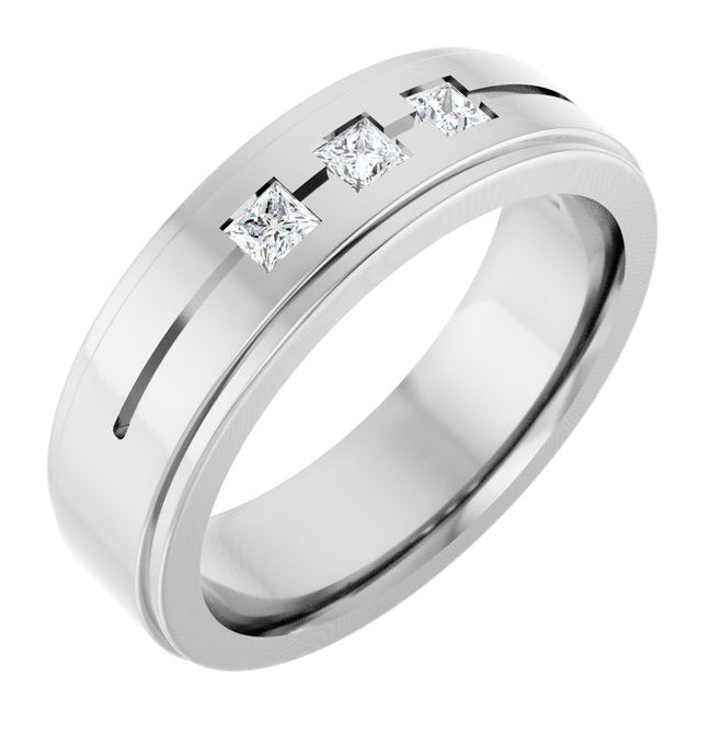 14K White Gold Square 2.5 X 2.5 Mm Si2-Si3, G-H  Polished 1/4 Ctw Natural Diamond Band Size 10