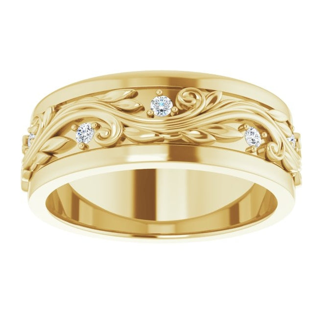 14K Yellow Gold Round 1.8 Mm Si2-Si3, G-H  Polished 1/4 Ctw Natural Diamond Band Size 9.5