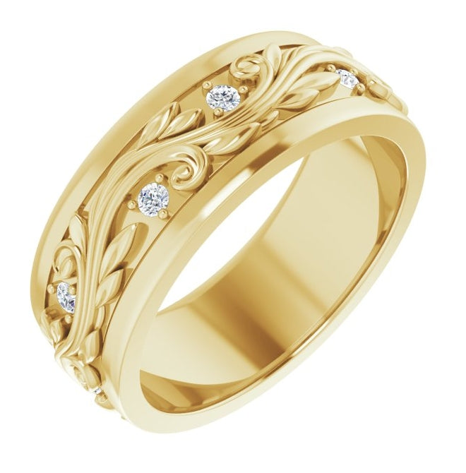 14K Yellow Gold Round 1.8 Mm Si2-Si3, G-H  Polished 1/4 Ctw Natural Diamond Band Size 9.5