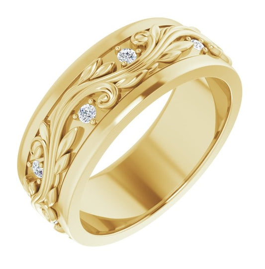 14K Yellow Gold Round 1.8 Mm Si2-Si3, G-H  Polished 1/4 Ctw Natural Diamond Band Size 9.5