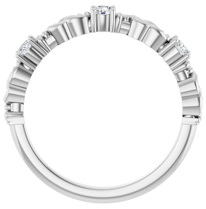 14K White Gold Round 2.5 Mm Polished 1/5 Ctw Natural Diamond Sculptural Anniversary Band Size 7