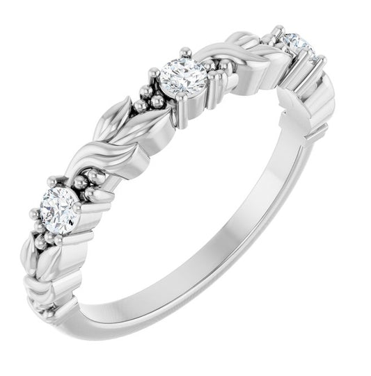 14K White Gold Round 2.5 Mm Polished 1/5 Ctw Natural Diamond Sculptural Anniversary Band Size 7