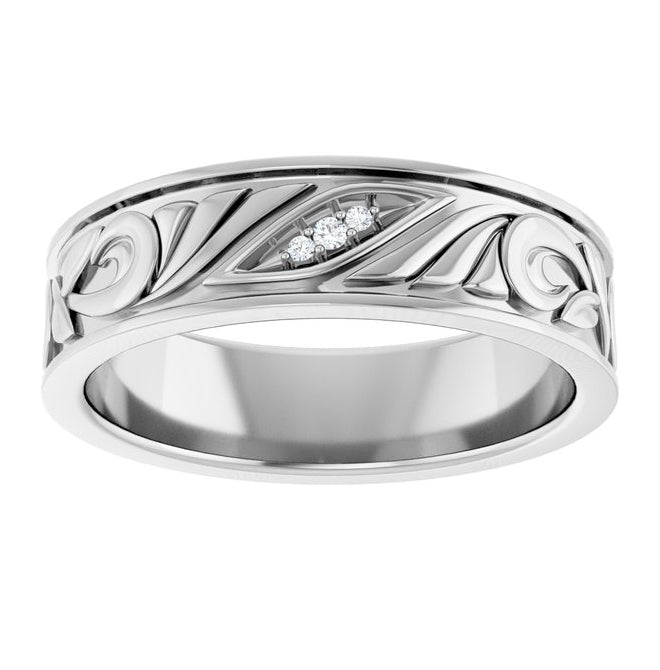 14K White Gold Round 1.3 Mm Si2-Si3, G-H  Polished .02 Ctw Natural Diamond Band Size 10