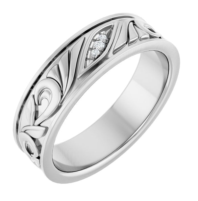 14K White Gold Round 1.3 Mm Si2-Si3, G-H  Polished .02 Ctw Natural Diamond Band Size 10