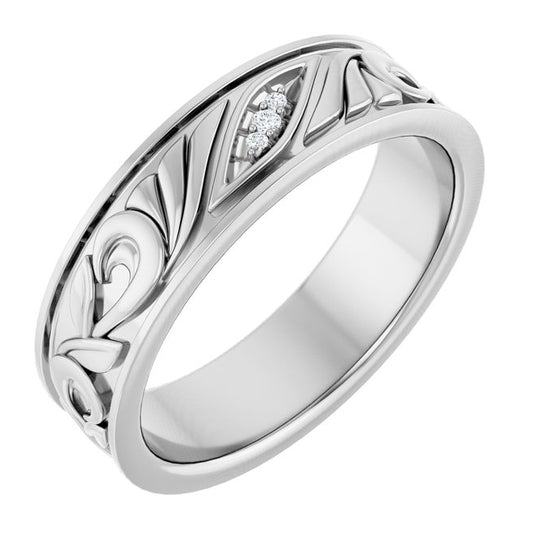 14K White Gold Round 1.3 Mm Si2-Si3, G-H  Polished .02 Ctw Natural Diamond Band Size 10