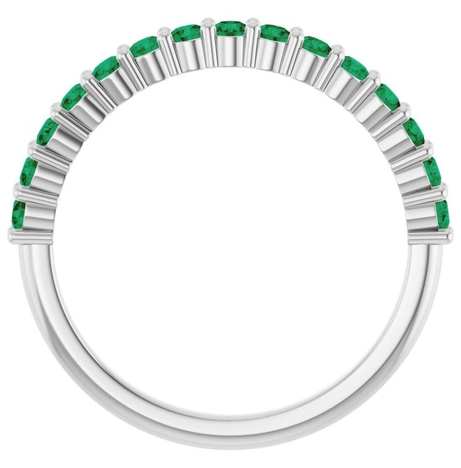14K White Gold 15-Stone Round 2 Mm Polished Lab-Grown Emerald 15-Year Anniversary Band Size 7