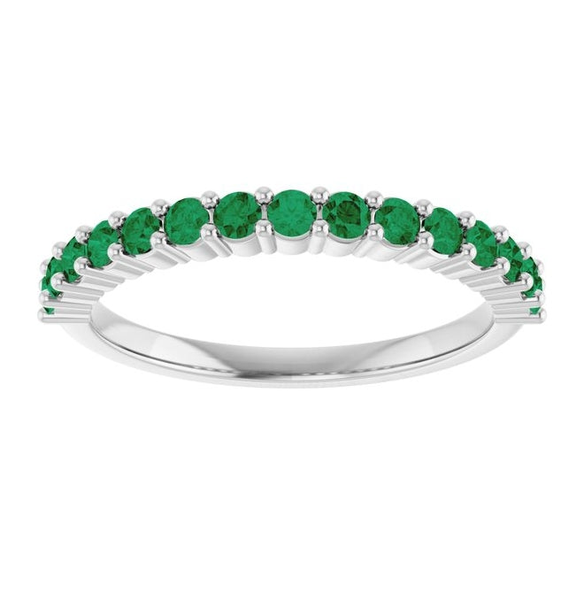 14K White Gold 15-Stone Round 2 Mm Polished Lab-Grown Emerald 15-Year Anniversary Band Size 7