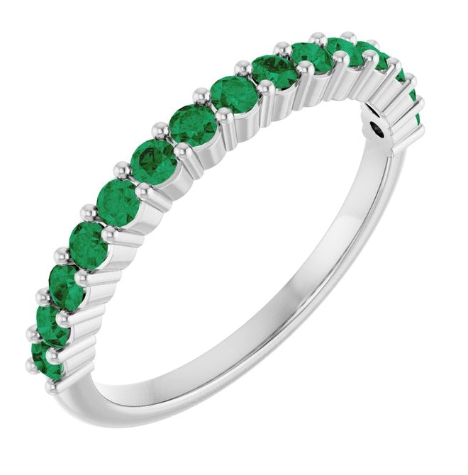 14K White Gold 15-Stone Round 2 Mm Polished Lab-Grown Emerald 15-Year Anniversary Band Size 7