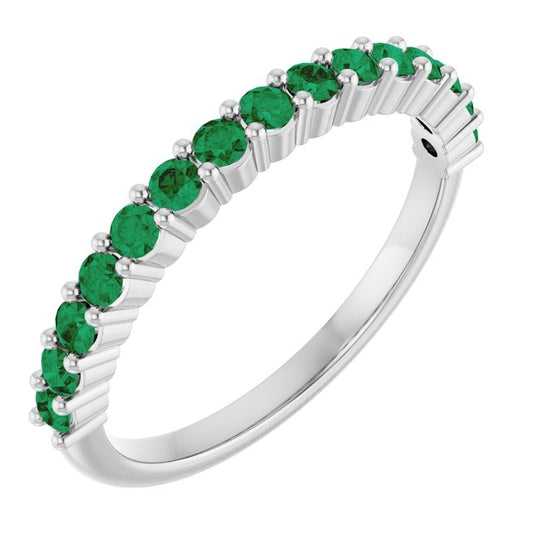 14K White Gold 15-Stone Round 2 Mm Polished Lab-Grown Emerald 15-Year Anniversary Band Size 7