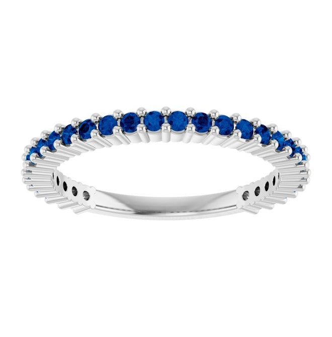 14K White Gold 30-Stone Round 1.5 Mm Polished Natural Sapphire 30-Year Anniversary Band Size 7