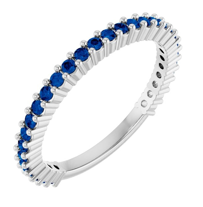 14K White Gold 30-Stone Round 1.5 Mm Polished Natural Sapphire 30-Year Anniversary Band Size 7