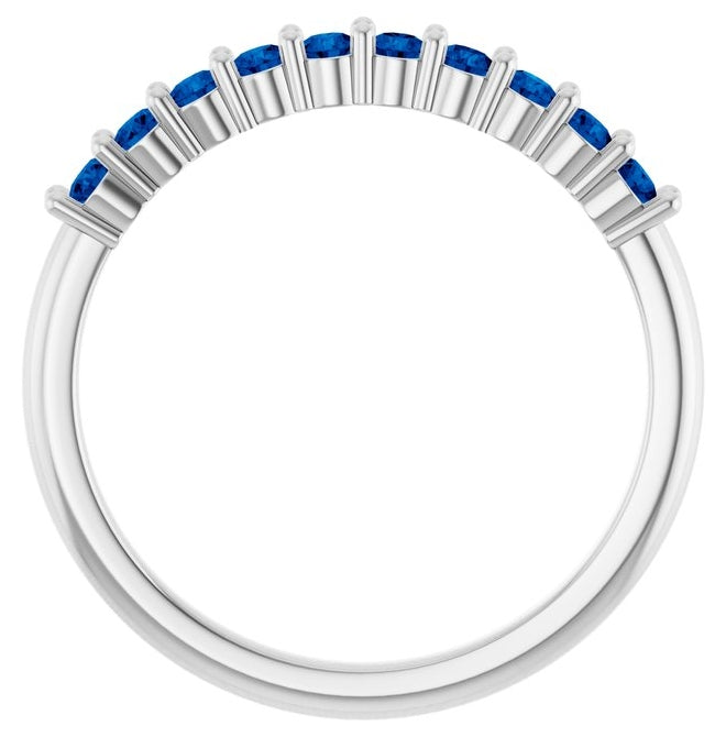 14K White Gold 10-Stone Round 2 Mm Polished Natural Sapphire 10-Year Anniversary Band Size 7