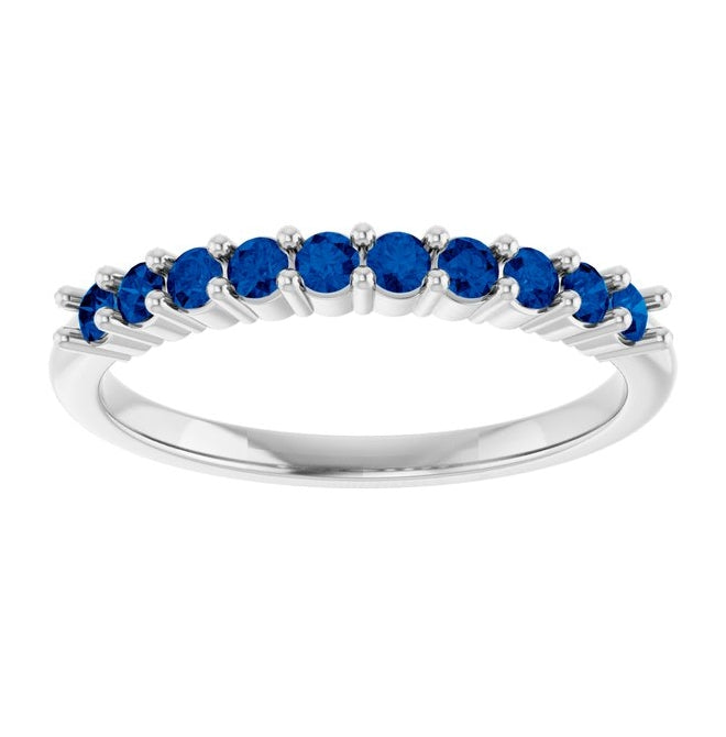 14K White Gold 10-Stone Round 2 Mm Polished Natural Sapphire 10-Year Anniversary Band Size 7