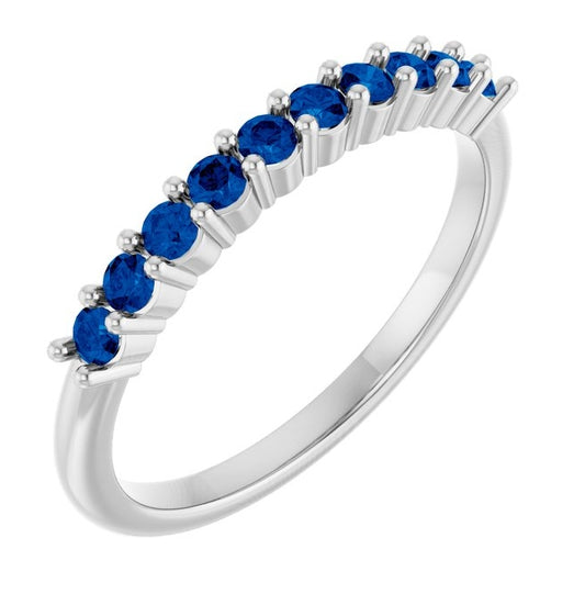 14K White Gold 10-Stone Round 2 Mm Polished Natural Sapphire 10-Year Anniversary Band Size 7