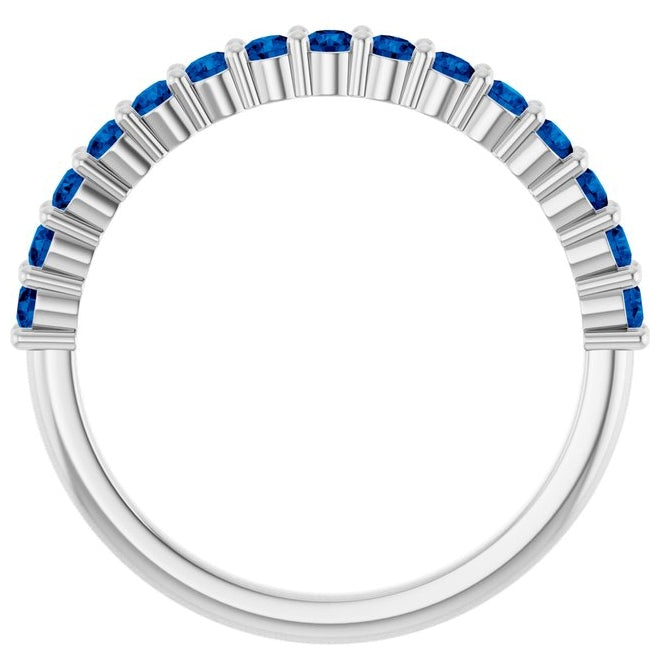 14K White Gold 15-Stone Round 2 Mm Polished Natural Sapphire 15-Year Anniversary Band Size 7
