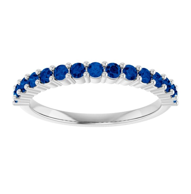 14K White Gold 15-Stone Round 2 Mm Polished Natural Sapphire 15-Year Anniversary Band Size 7