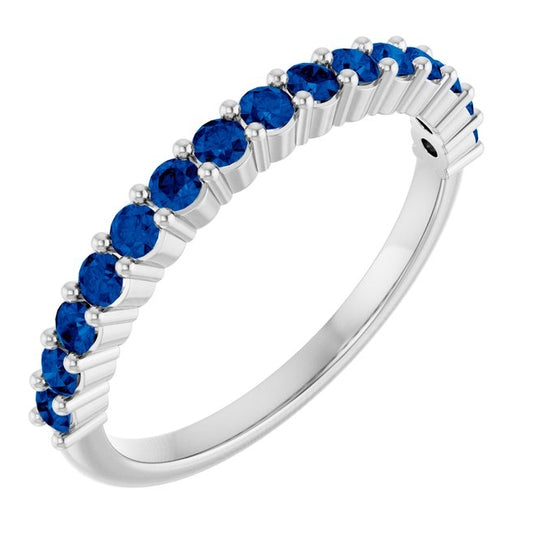 14K White Gold 15-Stone Round 2 Mm Polished Natural Sapphire 15-Year Anniversary Band Size 7