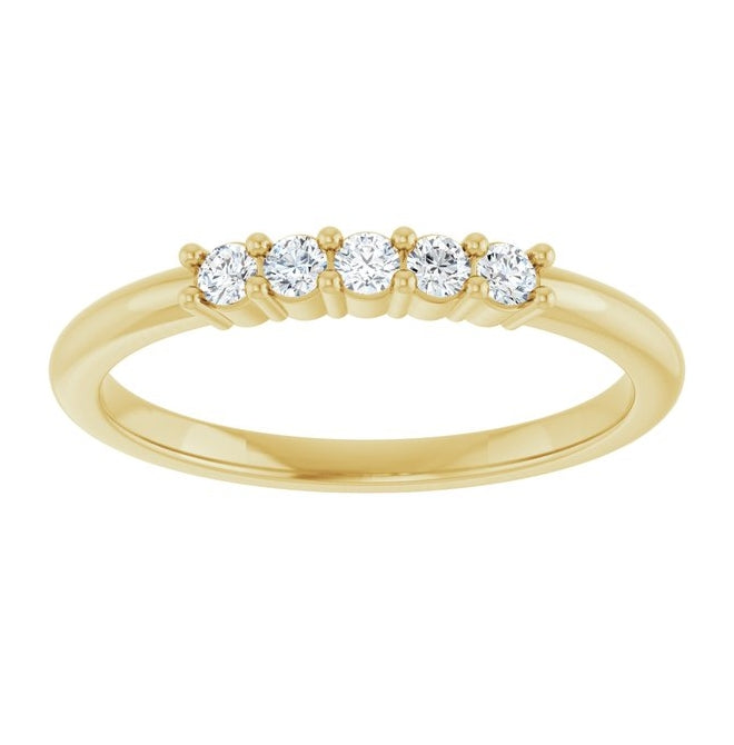 14K Yellow Or White Gold 5-Stone Round 2 Mm Polished 1/6 Ctw Lab-Grown Diamond 5-Year Anniversary Band