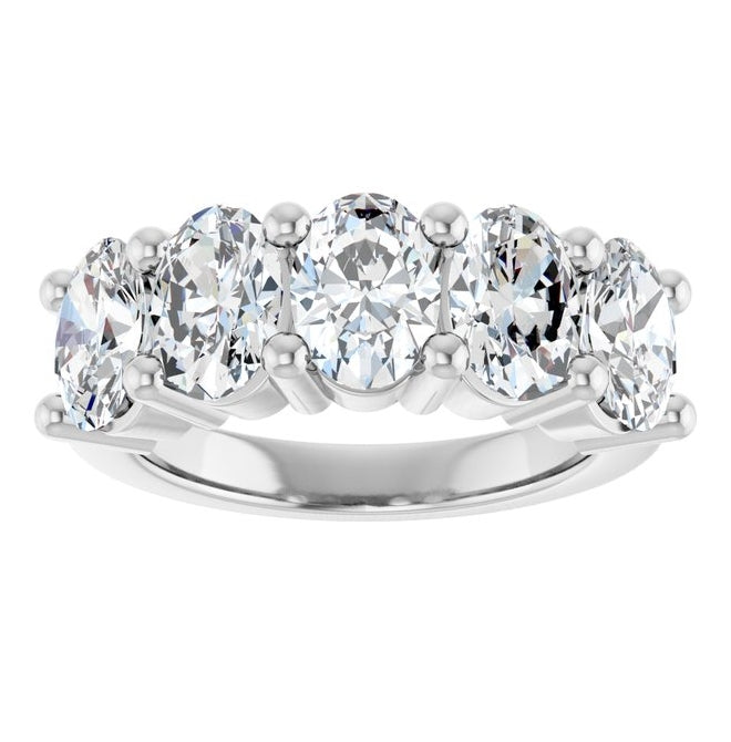 14K White Gold Oval 7 X 5 Mm Polished 3 3/4 Ctw Natural Diamond Anniversary Band Size 7