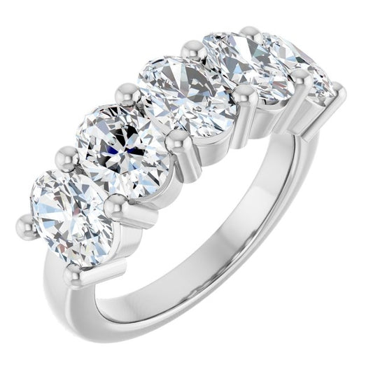 14K White Gold Oval 7 X 5 Mm Polished 3 3/4 Ctw Natural Diamond Anniversary Band Size 7