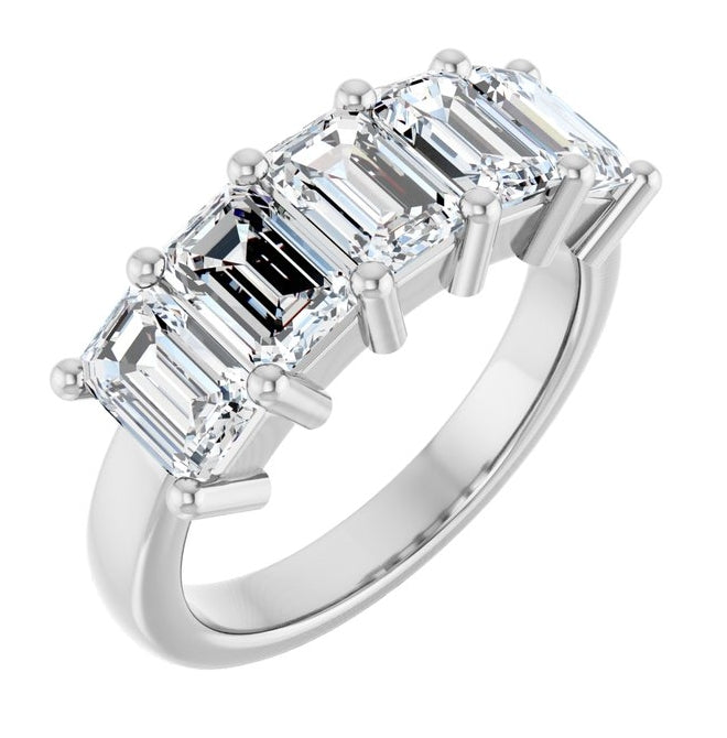 14K White Gold Emerald 6 X 4 Mm Polished 3 Ctw Natural Diamond Anniversary Band Size 7