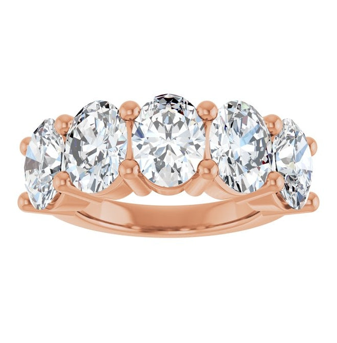 10K Rose Gold Oval 8 X 6 Mm Polished 5 Ctw Lab-Grown Diamond Anniversary Band Size 7