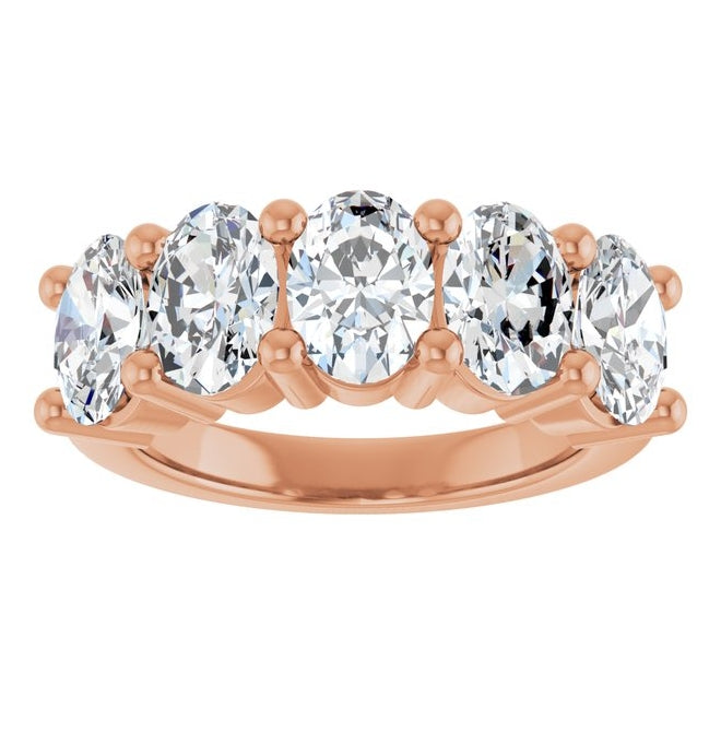10K Rose Gold Oval 7 X 5 Mm Polished 3 3/4 Ctw Lab-Grown Diamond Anniversary Band Size 7